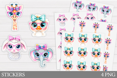 Cute Animals Sticker Design. Funny Animals Sticker Printable Product Image 1
