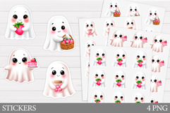 Cute Ghost Sticker Design. Strawberry Sticker Printable Product Image 1