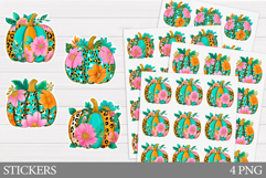 Pumpkin Sticker Printable. Floral Pumpkin Sticker Design Product Image 1