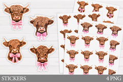 Highland Cow Sticker Design. Cute Cow Sticker Printable Product Image 1
