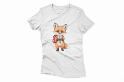 Cute Fox with Backpack Holding a Pencil Watercolor PNG Product Image 3