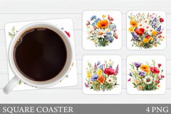 Wildflowers Coaster Design. Flowers Coaster Sublimation Product Image 1