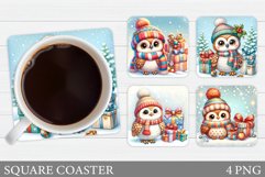 Christmas Owl Coaster Design. Christmas Coaster Sublimation Product Image 1