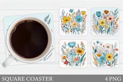 Wildflowers Coaster Sublimation. Flowers Coaster Design Product Image 1