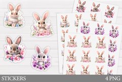 Cute Bunny Sticker Design. Bunny Flowers Sticker Printable Product Image 1