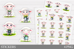 Cute Lamb Sticker Design. Lamb Flowers Sticker Printable Product Image 1