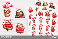Valentines Sloth Stickers. Valentines Day Sticker Design Product Image 1