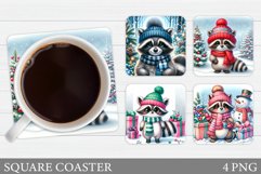 Christmas Raccoon Coaster. Christmas Coaster Sublimation Product Image 1