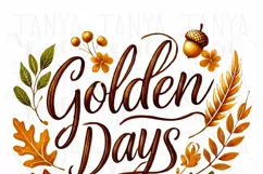 Golden Days Autumn Leaves PNG, Retro Fall Vibes Sublimation Product Image 3