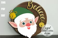 Believe Christmas Round Sign SVG | Christmas Cute Elf Sign Product Image 1
