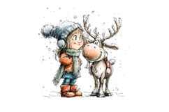 15 PNG Whimsical Cute Christmas Girl and Reindeer clipart Product Image 3