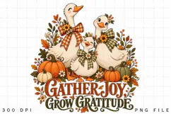 Autumn Goose Family PNG, Cute Fall Geese with Pumpkins and Product Image 3