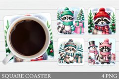 Christmas Raccoon Coaster. Christmas Coaster Sublimation Product Image 1