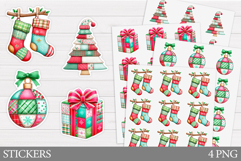 Patchwork Christmas Sticker. Christmas Tree Sticker Design Product Image 1