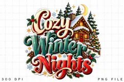 Cozy Winter Nights Snowy Cabin Christmas PNG Sublimation Product Image 2