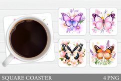 Butterfly Coaster Sublimation. Butterfly Flowers Coaster Product Image 1