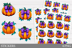 Pumpkin Sticker Printable. Pumpkin Bow Sticker Design Product Image 1