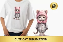Winter Cute Grey Cat Watercolor Sublimation PNG Product Image 1