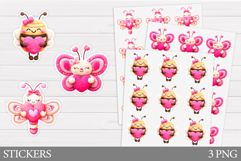 Valentines Insect Stickers. Valentines Sticker Printable Product Image 1