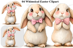 Whimsical Bunny Easter Clipart, Watercolor Easter Bunny PNG Product Image 1