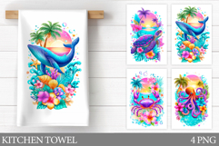 Sea Animals Kitchen Towel. Sea Kitchen Towel Sublimation Product Image 1