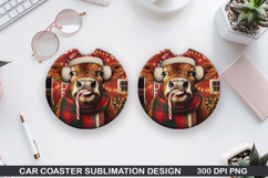 Brown cow Car Coaster Sublimation| Christmas Coaster PNG Product Image 1