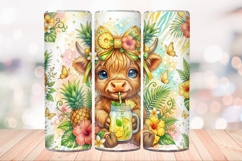 Summer Fruits Highland Cow 20 OZ Skinny Tumbler Wrap Png. Product Image 4