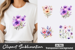 Purple Watercolor Flowers Clipart PNG Product Image 1
