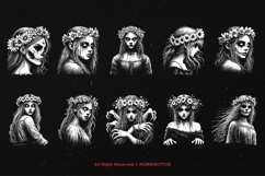 10 Bundle Dark Art Virgo Women Horror Skull Girl with Floral Product Image 6