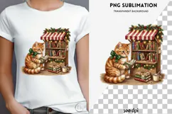 Christmas bookish cat png design for T-shirts Product Image 4