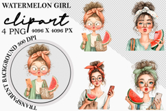 Whimsical Watermelon Girl Clipart Watercolor Png Product Image 1