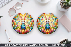 Bunny Car coaster sublimation, Easter Coaster PNG Design Product Image 1
