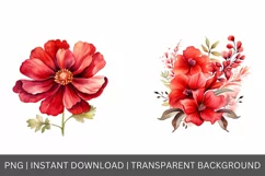 Watercolor Red flowers, Floral clipart, Botanical Clipart Product Image 4