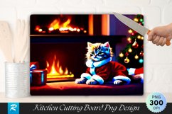 Persian Kitten Santa by the Fireplace Cutting Board PNG Product Image 1