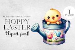 Hoppy Easter, Bunny and Chick Clipart PNG. Product Image 1