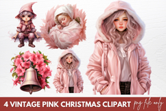 Vintage Pink Christmas Sublimation Clipart Product Image 1
