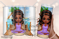 Yoga Meditation Chibi clipart, Wellness Chibi black girl PNG Product Image 2