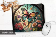 Butterfly and Floral Stained Glass Design Mouse Pad PNG Product Image 1
