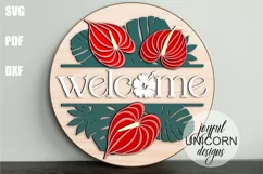 Tropical Flowers Welcome Sign SVG | Anthurium Door Hanger Product Image 1