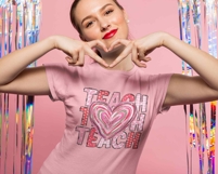 Retro Teach Love Valentine PNG Heart Teacher PNG XOXO Design Product Image 2