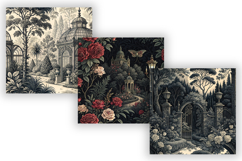 Black Cream Toile Digital Paper Pack, Seamless Dark Pattern Product Image 3