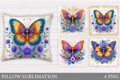 Butterfly Flowers Sublimation. Butterfly Pillow Sublimation Product Image 1