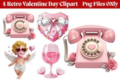 Retro Valentine Day Clipart PNG Product Image 1