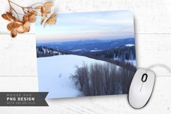 Snow-Covered Forest with Glowing Lights Mouse Pad PNG Product Image 1