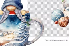Watercolor Christmas gnome in tea mug, Gnome PNG Product Image 4