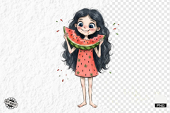 Whimsical Summer Girl &amp; Watermelon Clipart Product Image 1