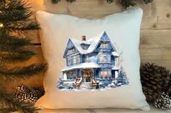 Watercolor Christmas houses clipart, Christmas Clipart Product Image 4