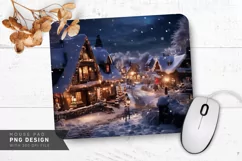 Snowy Village with Holiday Lights Mouse Pad PNG Product Image 1
