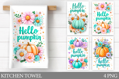 Pumpkin Kitchen Towel Design. Pumpkin Flowers Kitchen Towel Product Image 1