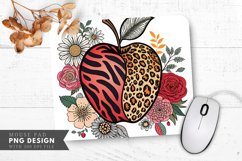 Artistic Apple with Animal Prints and Floral Mouse Pad PNG Product Image 1